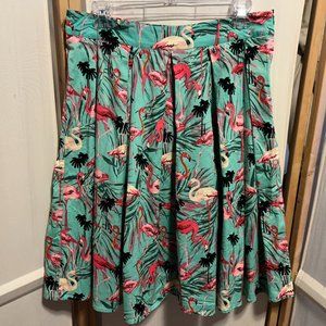 Vintage Reproduction 50's Style Pink Flamingo Full Pleated Skirt Sz L